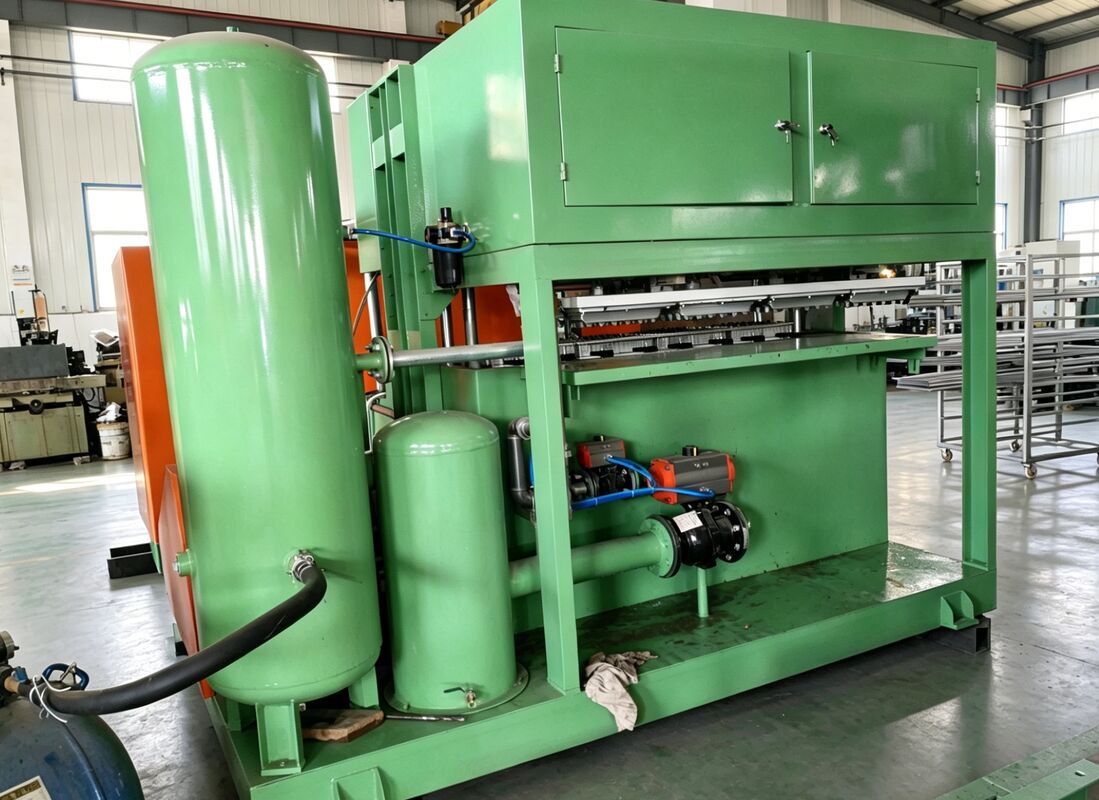 40-65kw 1,000-1500 ชิ้นต่อชั่วโมงเครื่องถาดไข่ สายการผลิต EggTray สำหรับทำถาดไข่ กล่องไข่ ถาดรองเท้า ถาดเพาะชำ แม่พิมพ์อลูมิเนียม ควบคุม PLC